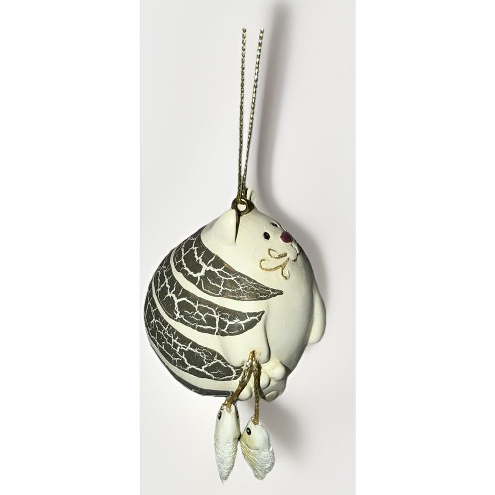 Vintage Christmas Tree Ornament Fishing Fat Cat Fish Theme Trout Pole 3.75”